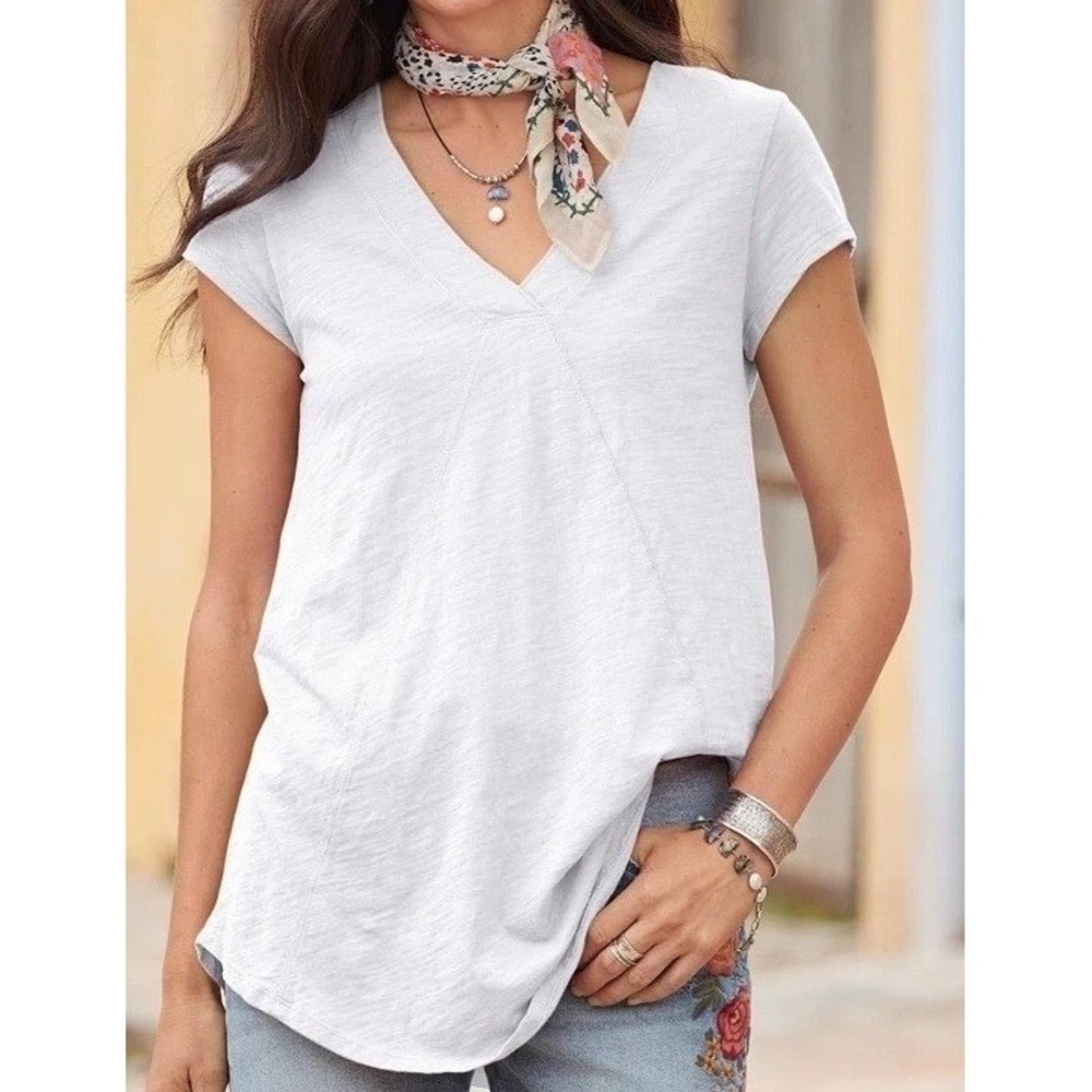 Mododoc Sundance Slub Tee Size M A-line V-Neck Short Cap Sleeve 477-87703SD